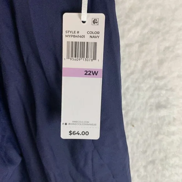 Anne Cole Rock Banded‎ Swim Skirt Women's Plus 22W Navy Blue Nylon Stretch S9434 - Picture 3 of 9